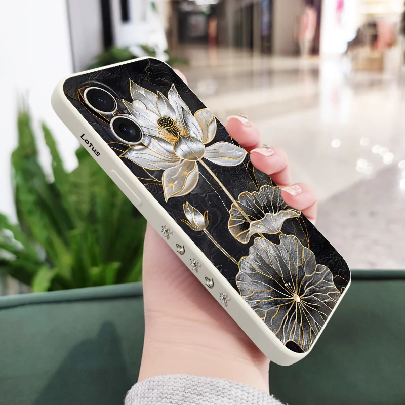 Elegant Black Lotus Silicone Phone Case Cover