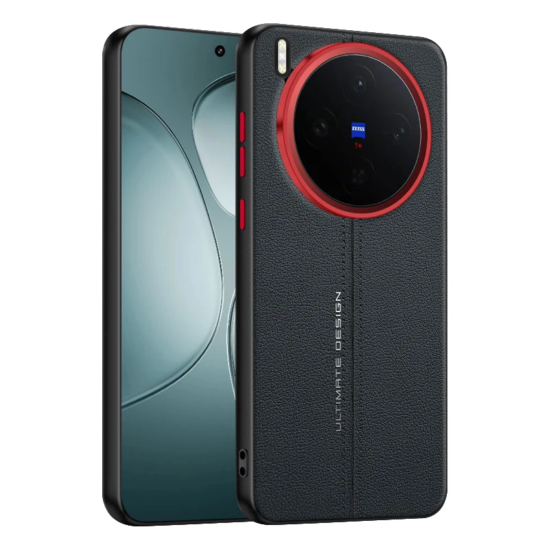 Luxury Leather Metal Lens Frame Frosted Shockproof Bumper Case