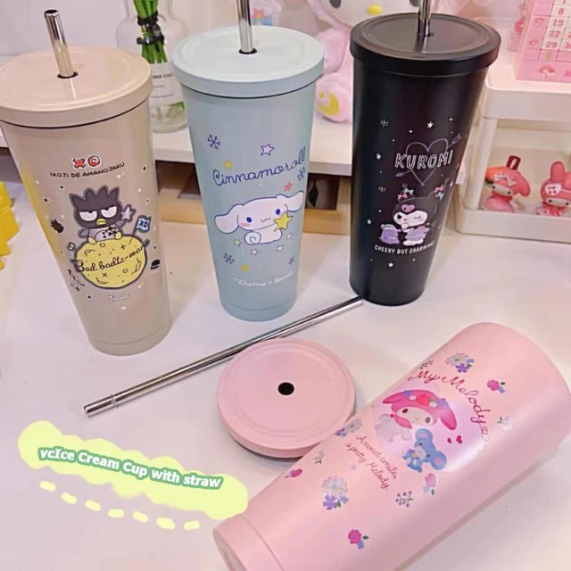 Anime Sanrioed Kawaii My Melody Kuromi Cinnamoroll Transparent Plastic Cup  Shaker Cup Student Water Cup Large