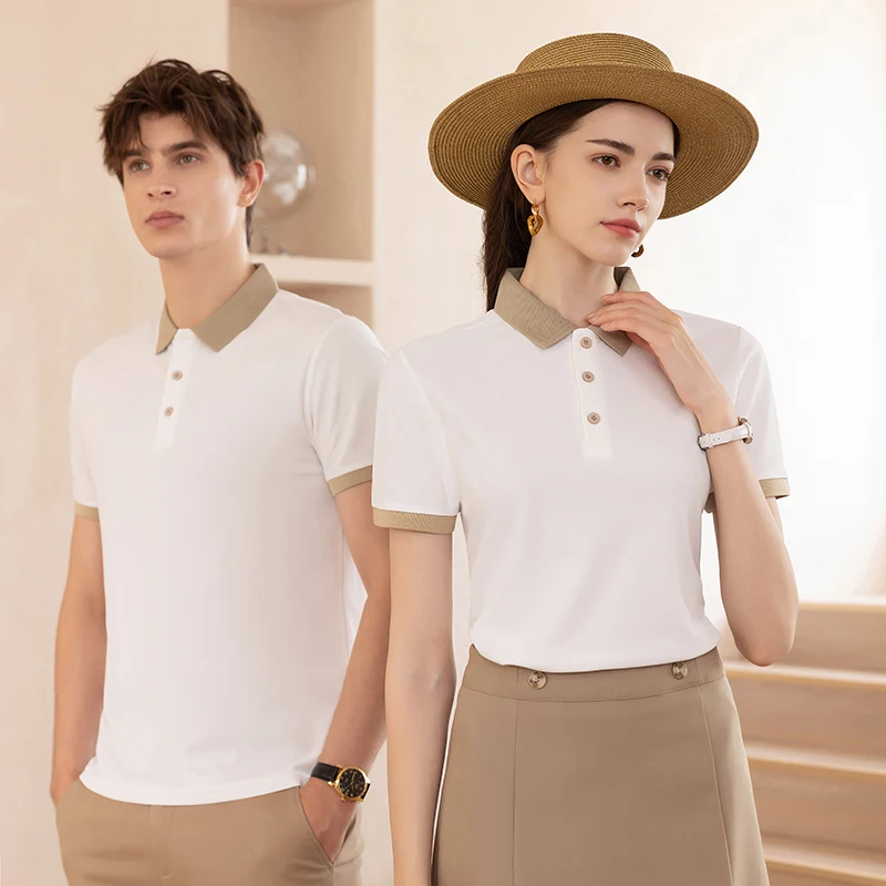 Polo ad asciugatura rapida con colletto ribaltabile, maniche corte, colletto a contrasto, logo stampato, personalizzazione dell'abbigliamento sportivo da uomo ricamato - immagine 2