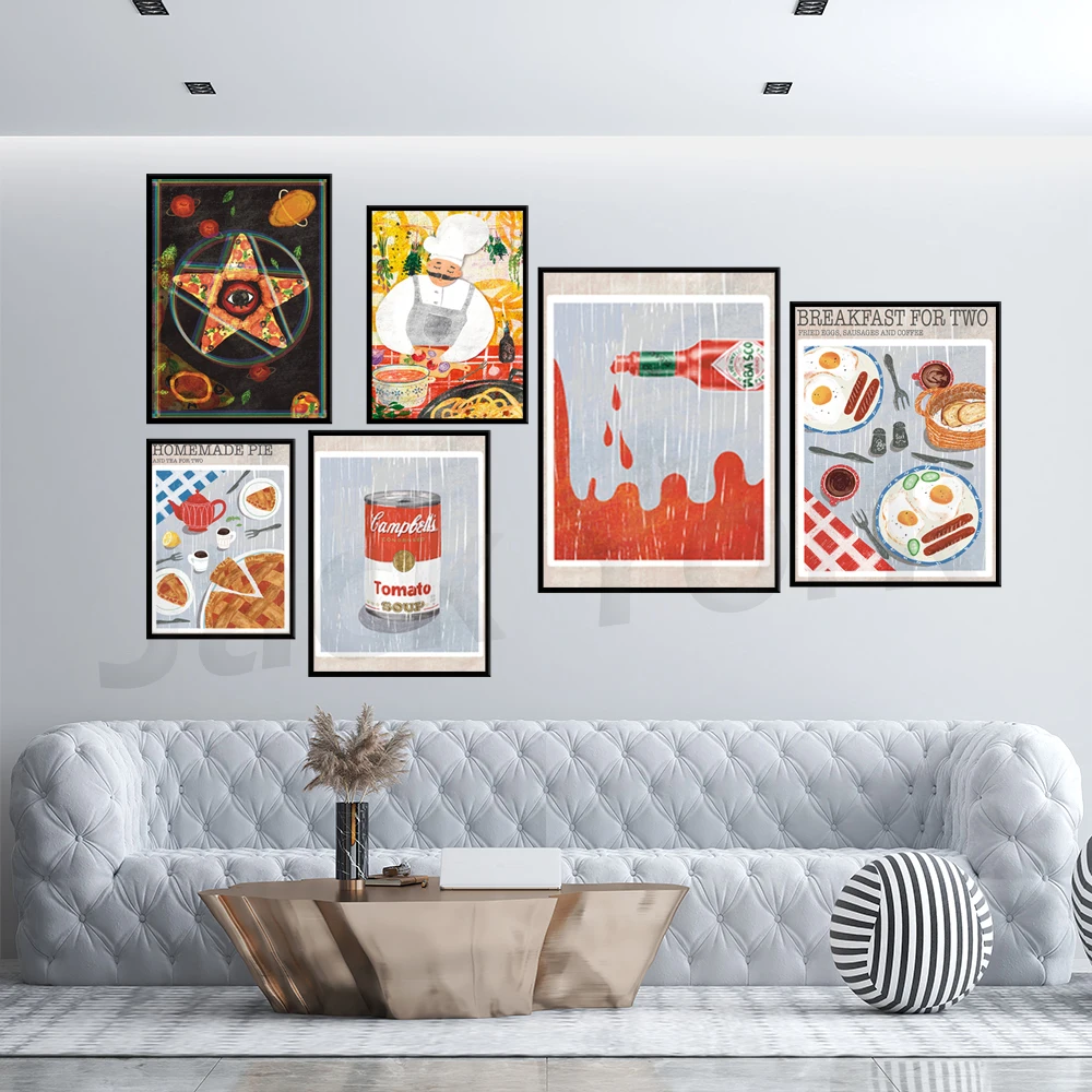 

Retro food art, Hot sauce print, Pasta poster, pizza print, retro pizza art