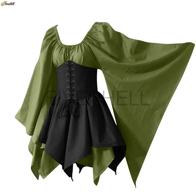 Renaissance Medieval Fairy Dress Halloween Cosplay Women's Renaissance Elf  Costume Set - Hooded Dress, Arm Cuffs, Ears, Stockings (5-Piece) Elf Ears  Costume
