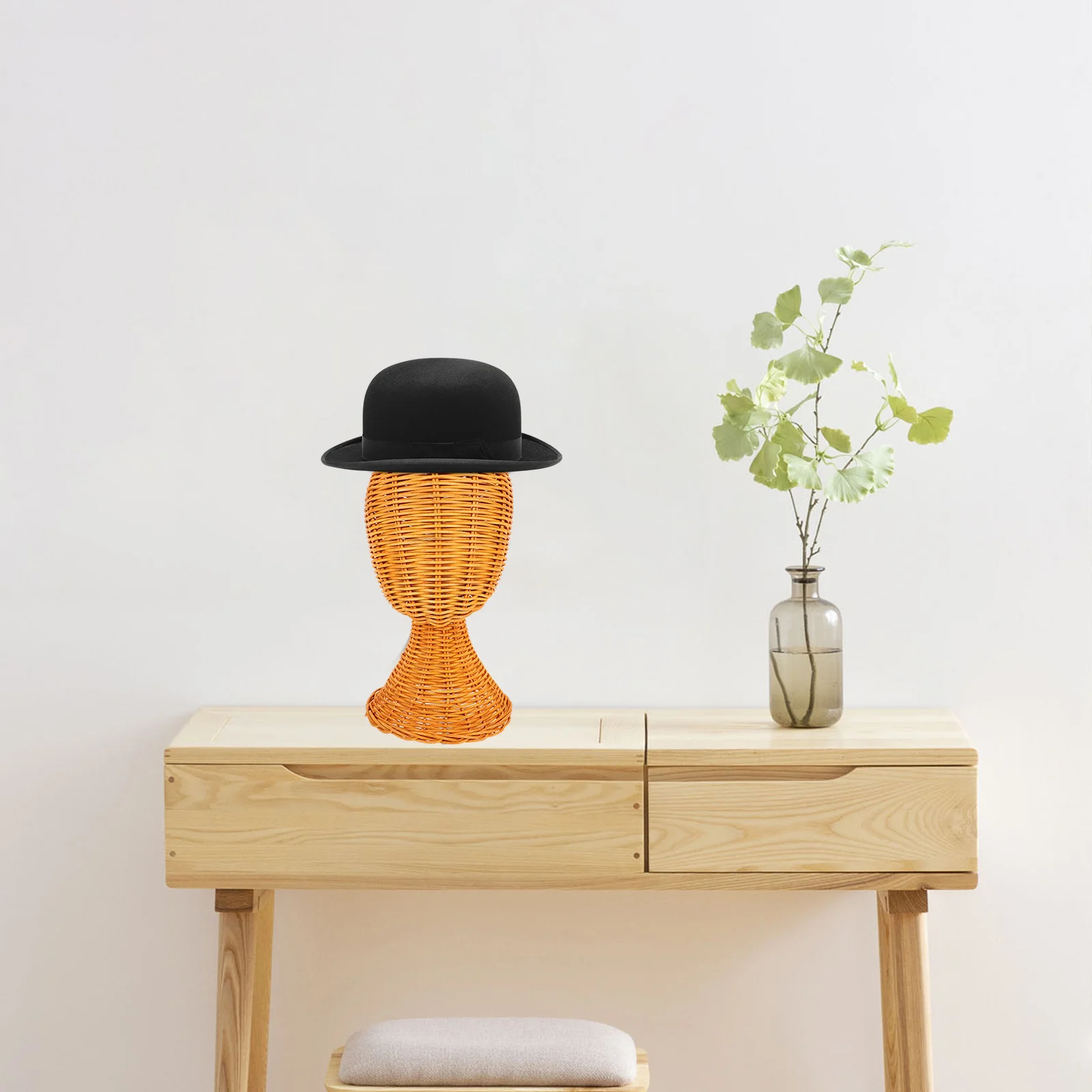 Rattan Hat Display Stand Mannequin Cap Holder Model Head Beige Heads for Hats Photography Baby 2
