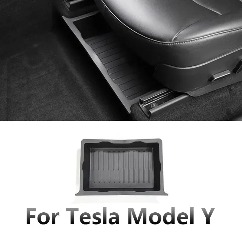 

For Tesla Model Y Under Seat Storage Box TPE Drawer Underseat Organizer Bins Push Pull Backseat Bag Car Interior Accessories