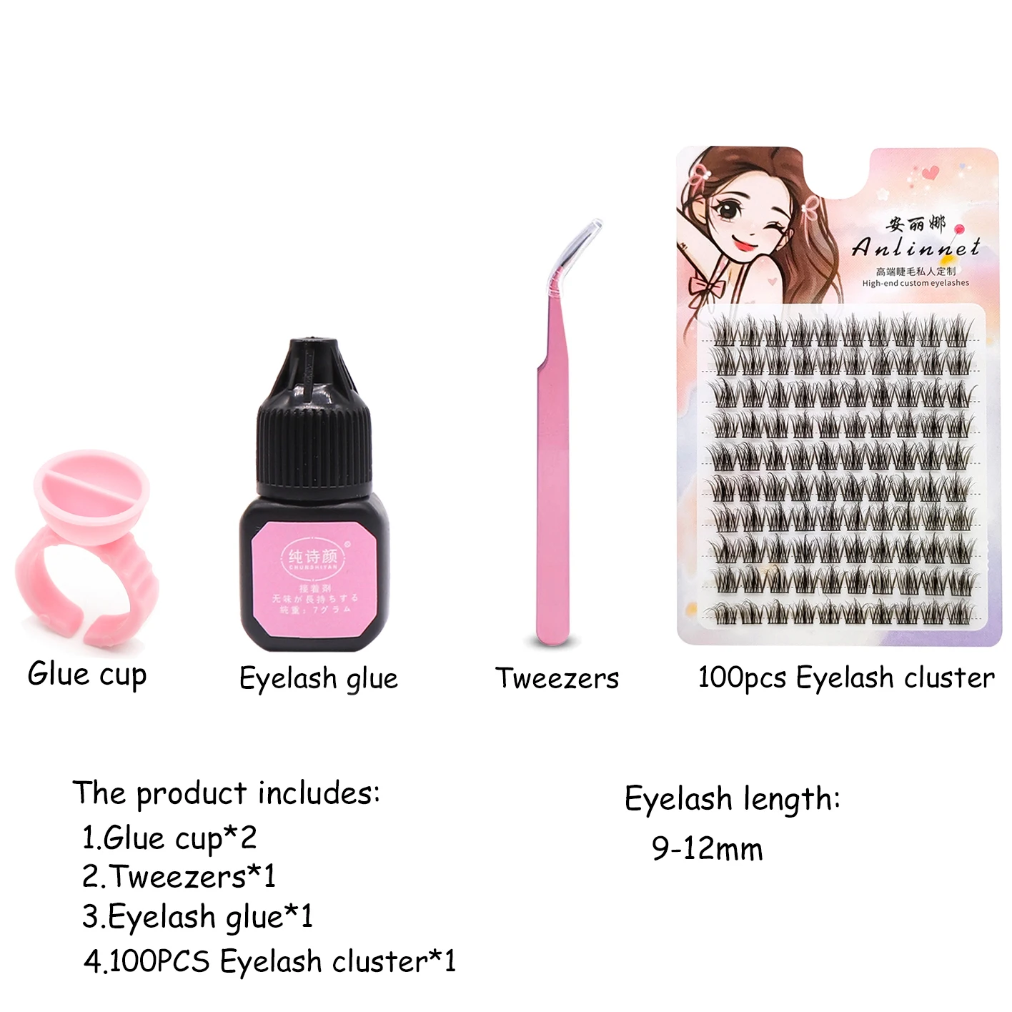 Fake eyelashes Lash extension kit Eyelash set Brow and lash kit DIY Eyelash Extension Kit 100 Clusters