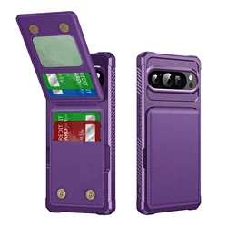 Magnetic Vertical Card Slot Leather Wallet Case - Anti-Fall Ultra Thin Cover for Google Pixel 9 Pro (PURPLE)