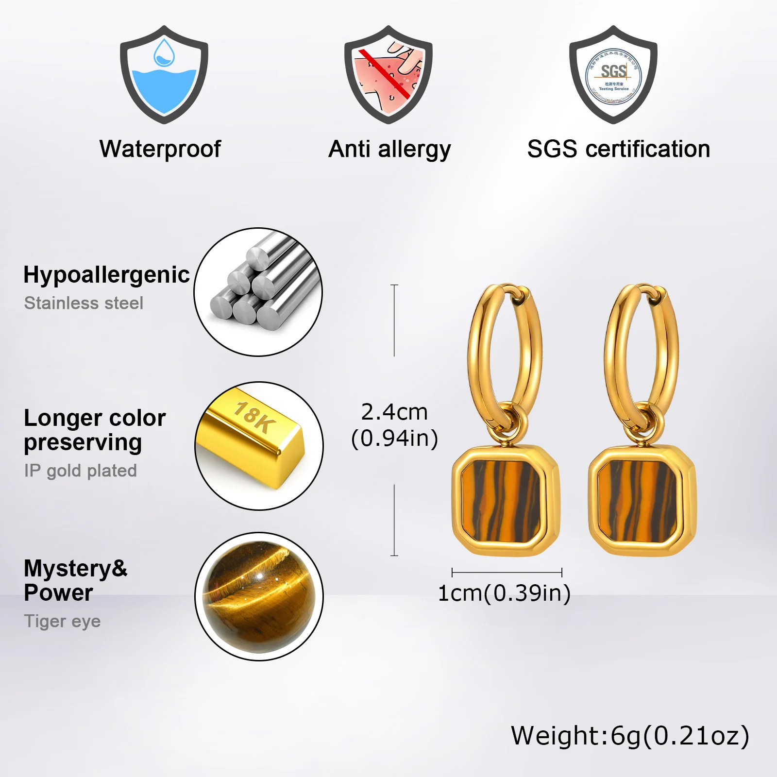 Stylish Men's Huggie Hoop Earrings,Trendy Natrual Stone Stainless Steel Square Ear Drop,Luxury Birthday Party Anniversary Gift