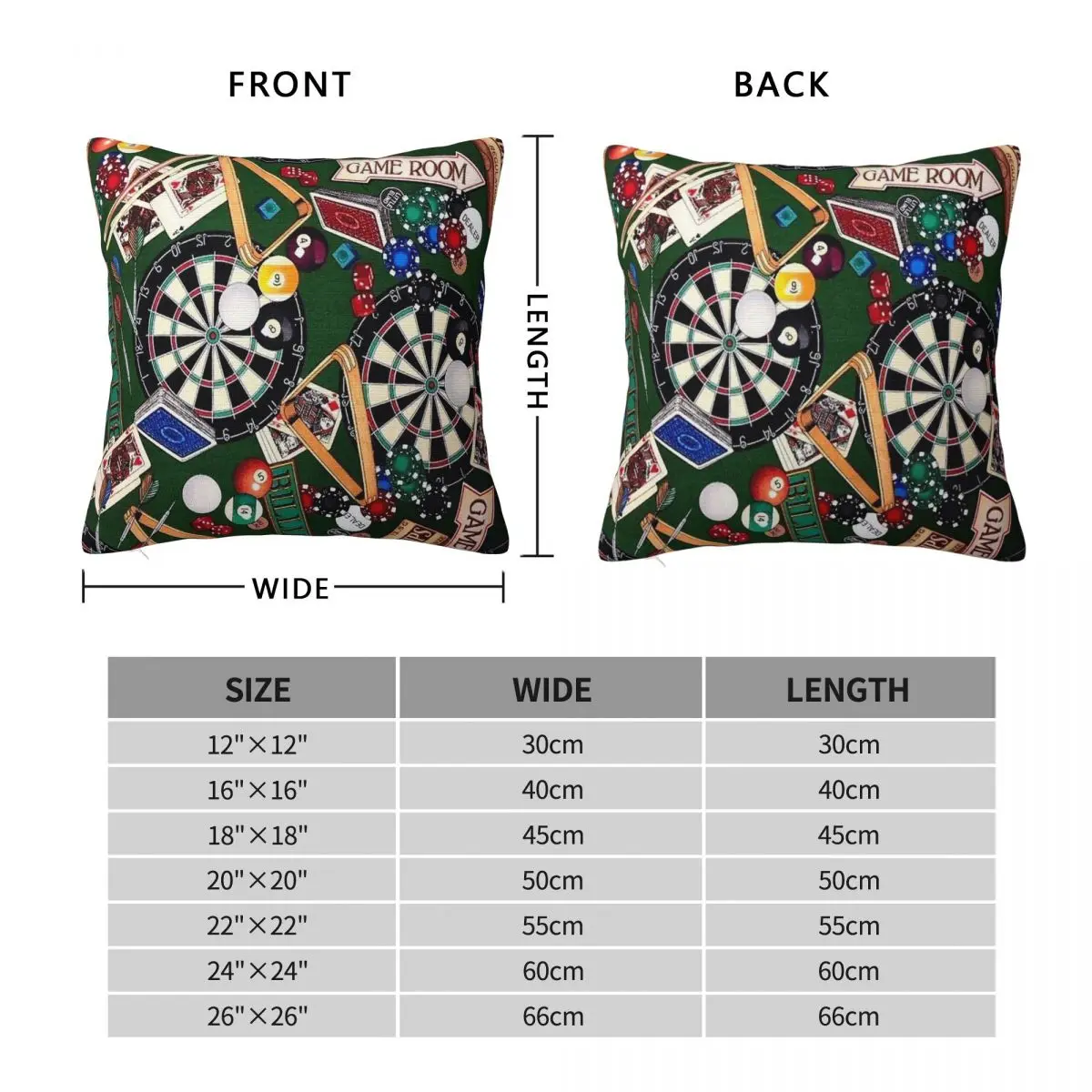 Game Room Billiards Darts Cards Square Pillowcase Polyester Linen Velvet Pattern Zip Decorative Pillow Case Home Cushion Cover 2