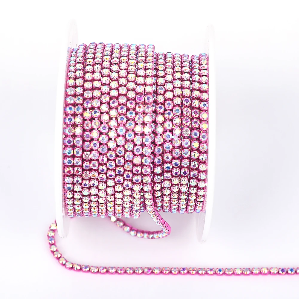 Vc kristall ss6 silber/gold/rot/blau/amethyst basis klar kristall dichte strass kette bekleidung nähen glas strass becher kette – Detail 11