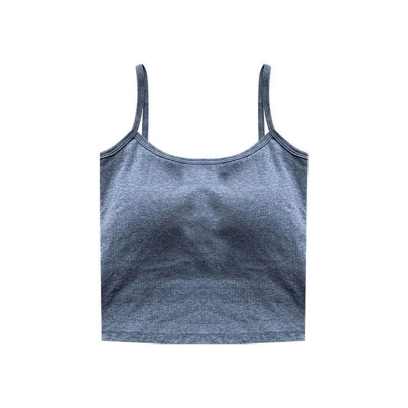 1PC Korean Women's Solid Color Spaghetti Straps Sleeveless Slim Camisole With Chest Pad