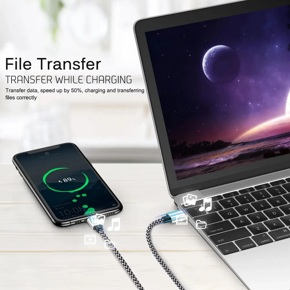 USB Type C Cable Fast Charging Battery Charger Wire Woven Nylon Date Cable 1M 2M 3M Mobile Phone Charger For Samsung Huawei - 2