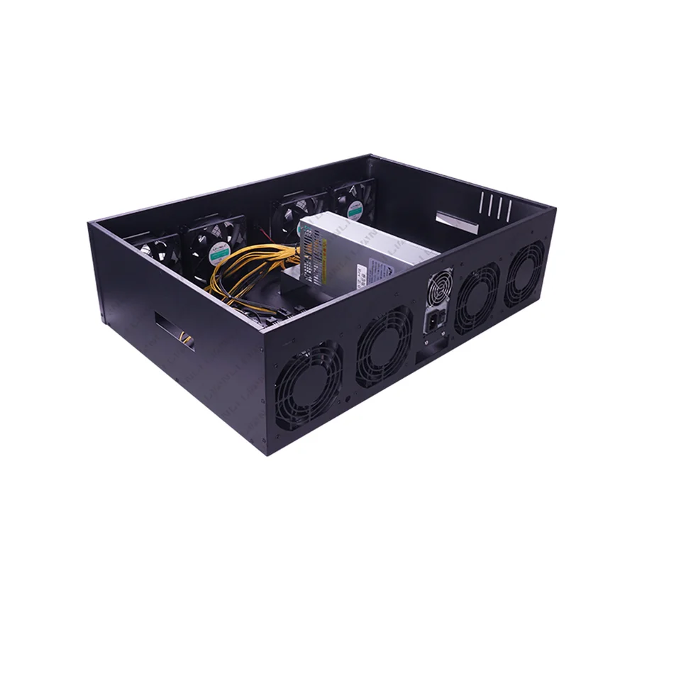 847s ATX 스타일 알루미늄 합금 8 GPU 리그 케이스 프레임 65mm 컴퓨터 서버 섀시 USB 포트 포함 전원 공급 장치 비디오 카드 3080 지원