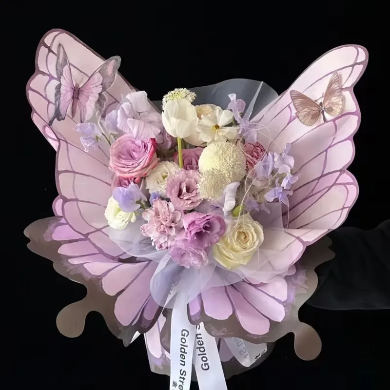 화려한 나비 포장지, 창의적인 크리스탈 나비 크라프트지, 꽃다발 선물 포장 용품