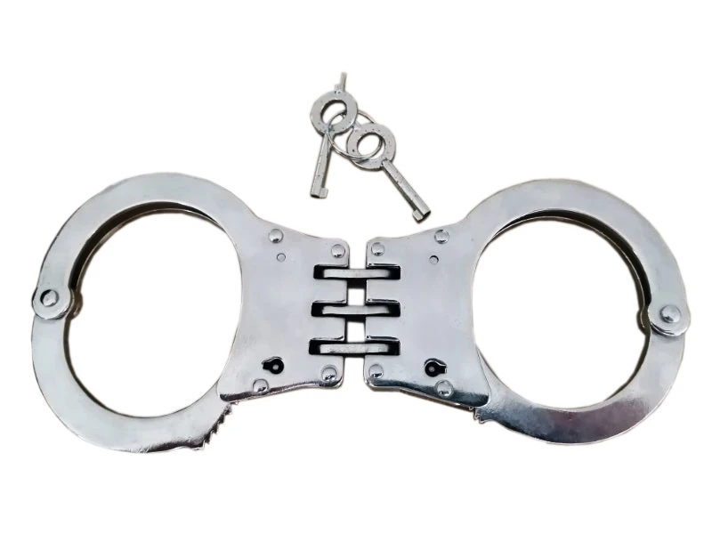 2 Keys Professional 3 Hinged Steel Handcuffs Police Use DOUBLE LOCK Handcuffs 