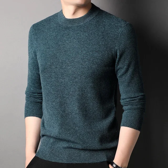 thumbnail image 1 of y Otoño Invierno Nuevos Hombres Moda Casual Simple, Suave Cálido Suéter de Cuello Medio Alto de Manga Larga de Pura Lana, 1 of 5