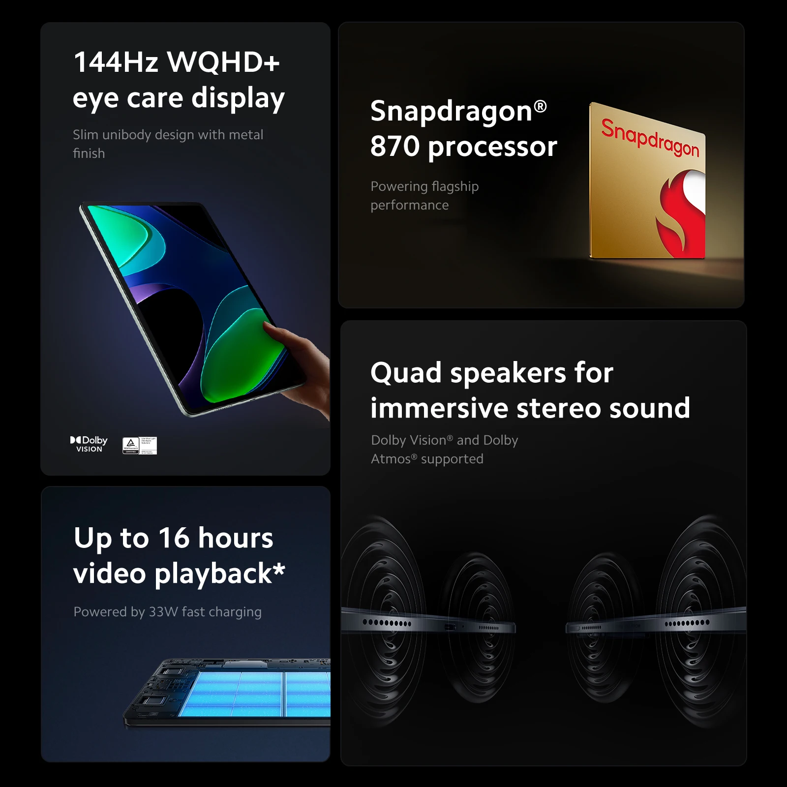 Xiaomi Pad 6, 8GB+128GB, Snapdragon® 870, 144Hz WQHD+ eye care display, Up  to 16 hours of video playback*