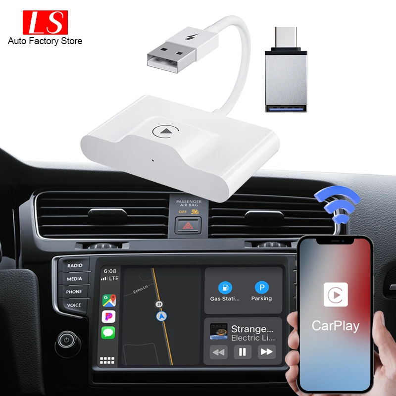 

LS Electronics Accessories of Carplay Original Wired to Wireless Smart AI BOX Car Adapter for Apple Mobile Phones