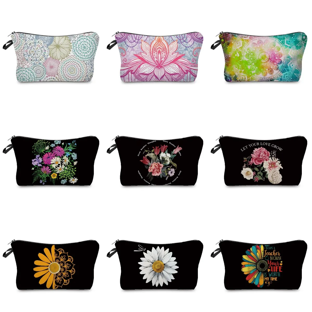 

Art Geometry Floral Pattern Women Cosmetic Bags Casual Daisy Printed Storage Bags High Quality Beach Travel Portable Makeup Bag