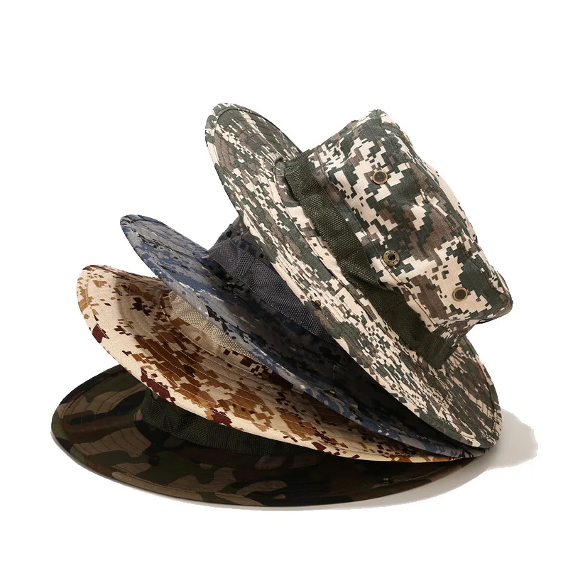 Men Camouflage Bonnie Hats Tactical Army Bucket Hats Military Panama Summer Bucket Caps Hunting Hiking Outdoor sun hats