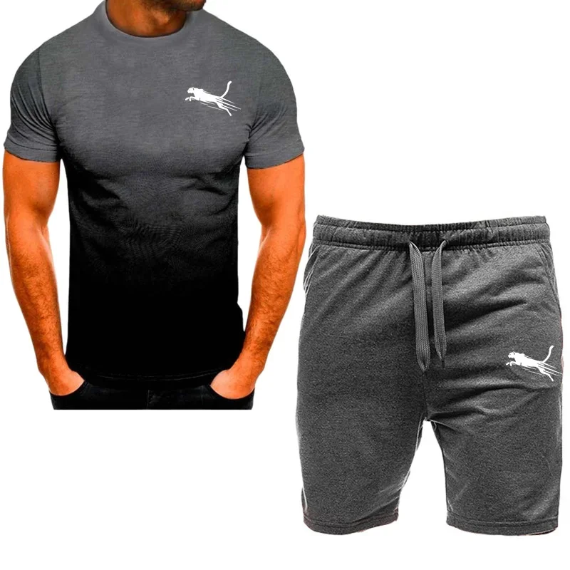 2024 new men's fashionable sportswear, summer wear, men's fitness wear, short sleeved T-shirt and shorts, quick drying 2-piece s