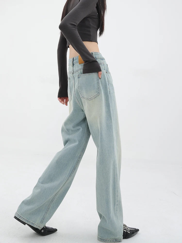 Baggy Straight Denim Pants Women Casual High Waist Vintage