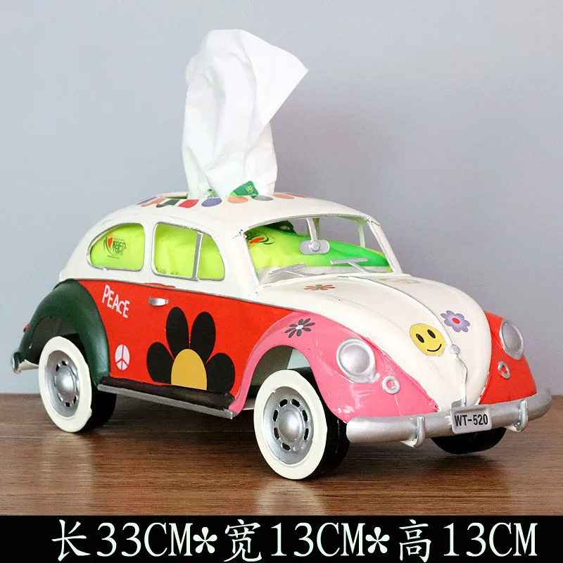 American Retro Wrought Iron Beetle Bus Tissue Box Creative Tissue Box Car Model Decoration Craft Special Gift Home Decoration 2