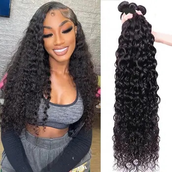 Water Wave Human Hair Bundles Curly Deep Wave 3 Bundles  Brazilian Natural Black Human Hair Remy Hair 100% Human Hair Natural