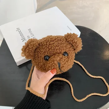 귀여운 곰 봉제 숄더백, 아기 소녀 만화 메신저 지갑, 미니 가방 백팩