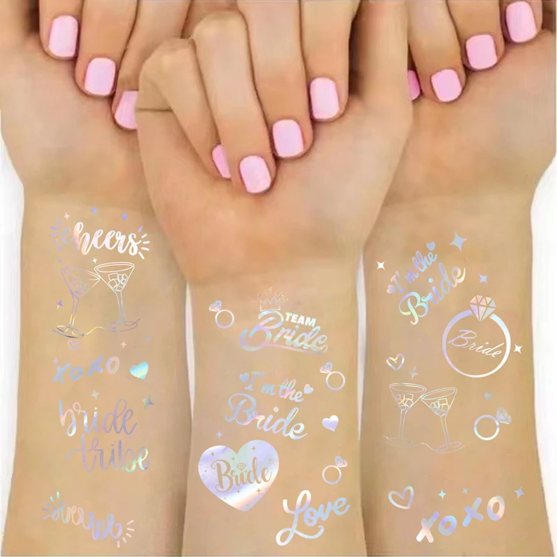 Wasserdichter goldener Tattoo-Aufkleber für Junggesellenabschied, Kronenring, Goldfolie, temporäre Tattoos für Hand, Körper, Brautparty, Gastgeschenk