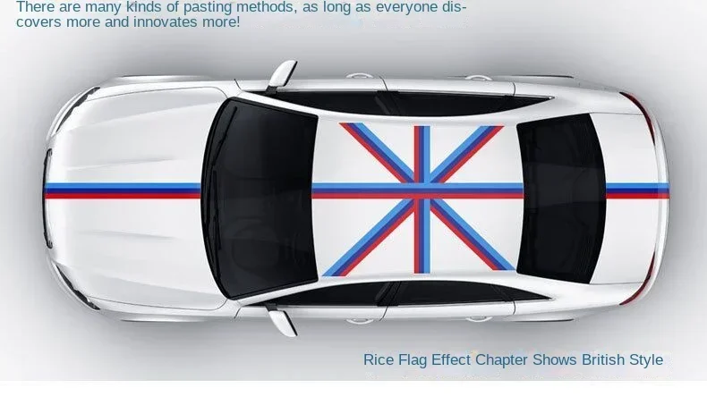 Auto-Aufkleber Farbstreifen Rallye Seitenhaube Renn-Vinyl-Aufkleber Dekorfolie Auto-Zubehör Dreifarbige Nationalflaggen-Aufkleber – Detail 9