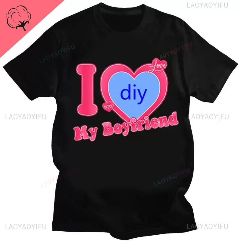 thumbnail image 1 of Camiseta con estampado personalizado para hombre y mujer, ropa de calle de algodón con imagen personalizada, I Love My Boyfriend y Girlfriend, 1 of 5