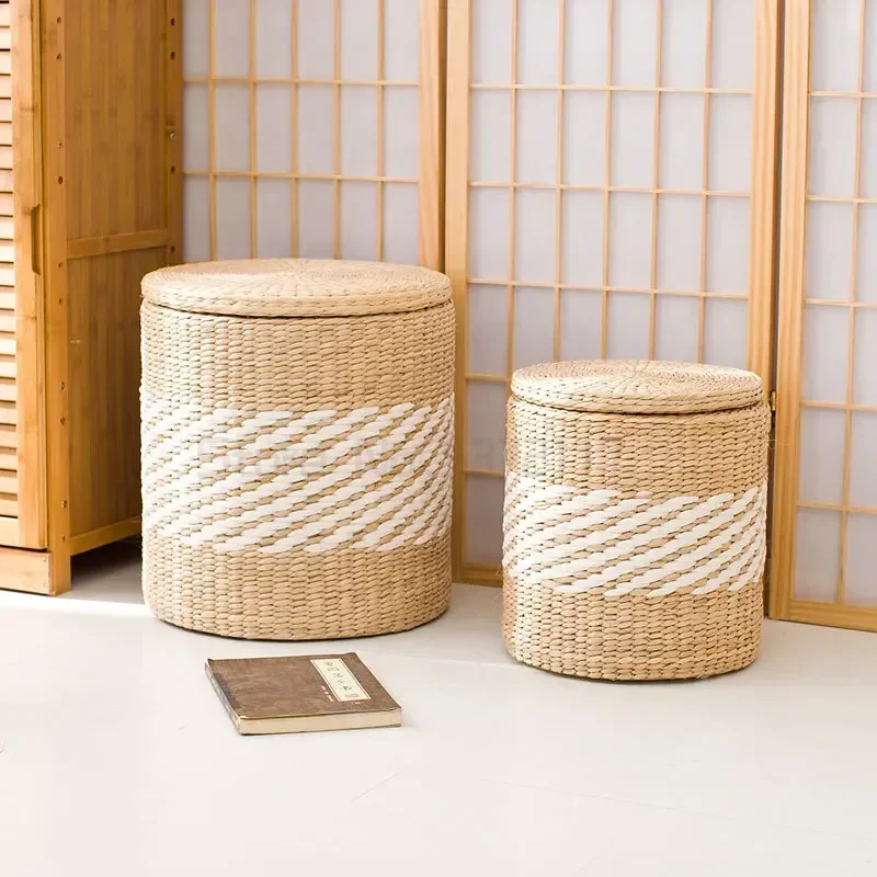 Solid Wood Rattan Storage Stool, Rattan Shoe Bench, Sofa Stool for Makeup, Durable Seating Furniture for Bedroom and Living Room