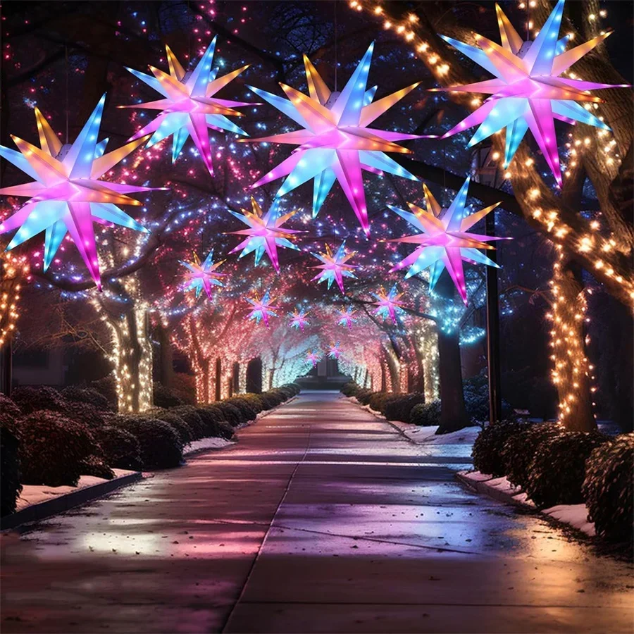Dia40/50/60CM Smart Christmas Star Tree Topper Moravian Star Light LED Bluetooth App & RGBIC Remote Firework Starburst Light