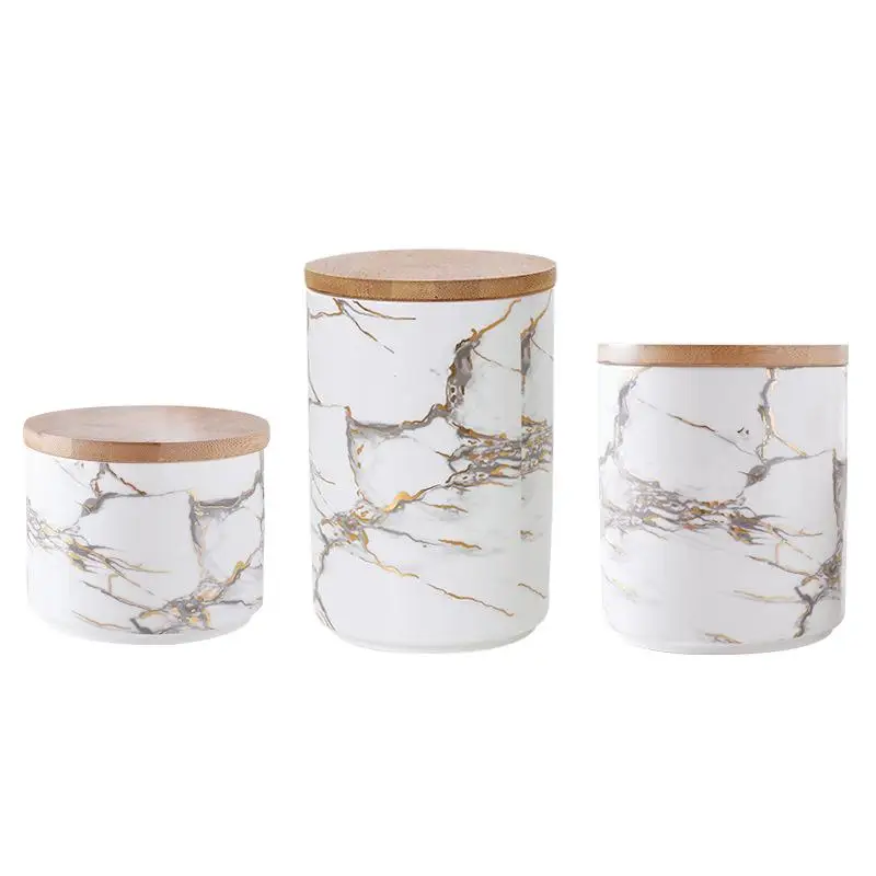 

HF Ceramics Storage Jar Marble Grain Kitchen Ceramics Seal Pot Cereals Coffee Tea Seasoning Storage Tank With Cover Storage Jar