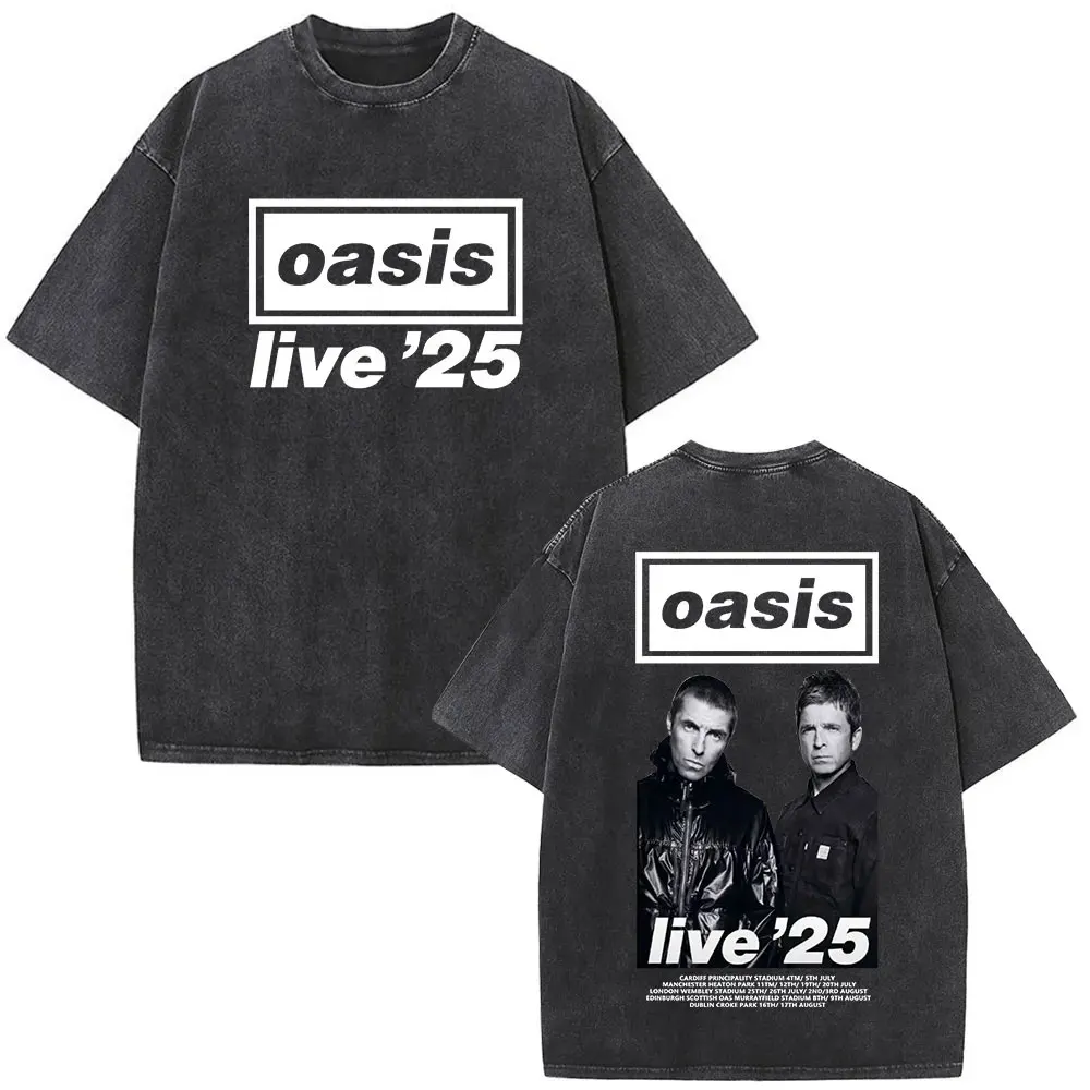 Classic Rock Band O-Oasis Live 25 Tour Vintage Washed T