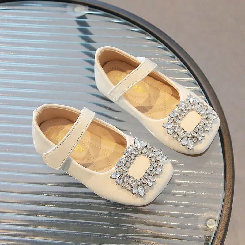 Girls Princess Mary Jane Shoes Spring Luxury Diamante Patent Leather