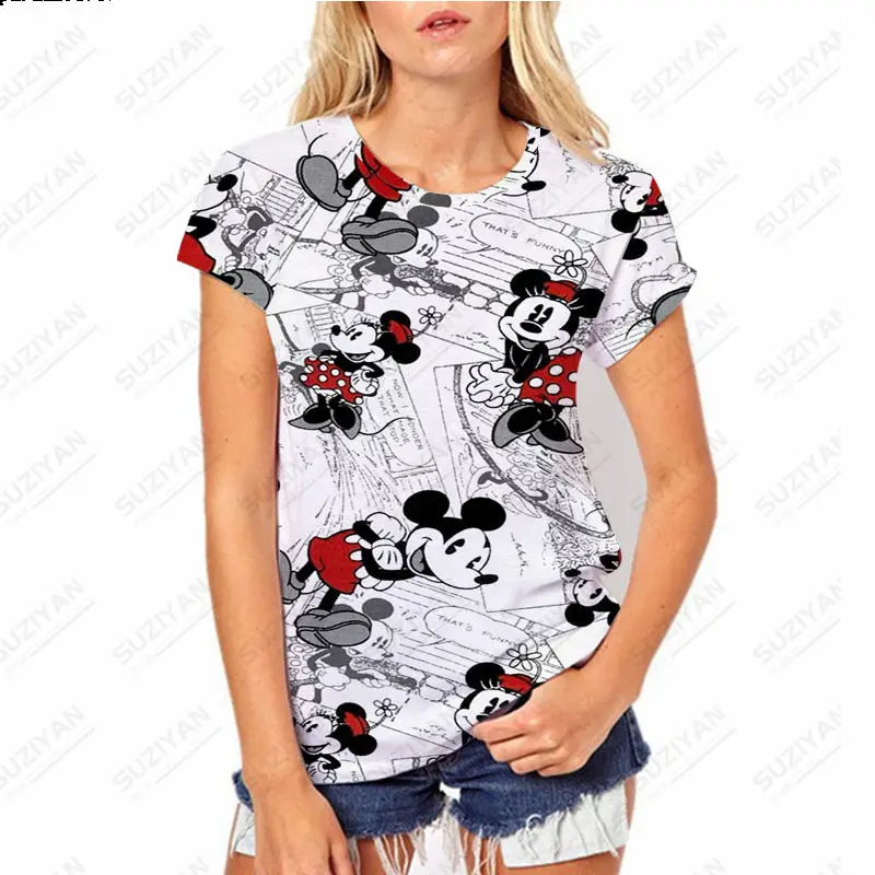 

2023 Summer New Couple Short Sleeve Disney Mickey Minnie Fragmented 3D Digital Print Men's and Women's Casual Round Neck Top