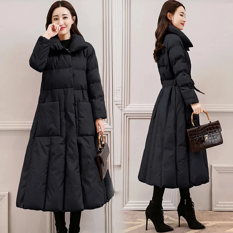 

Down Cotton Jacket Womens 2024 New Winter Jacket Fashion Skirts Hem Padded Coat Female Thick Plus Size Long Over knee Pakra