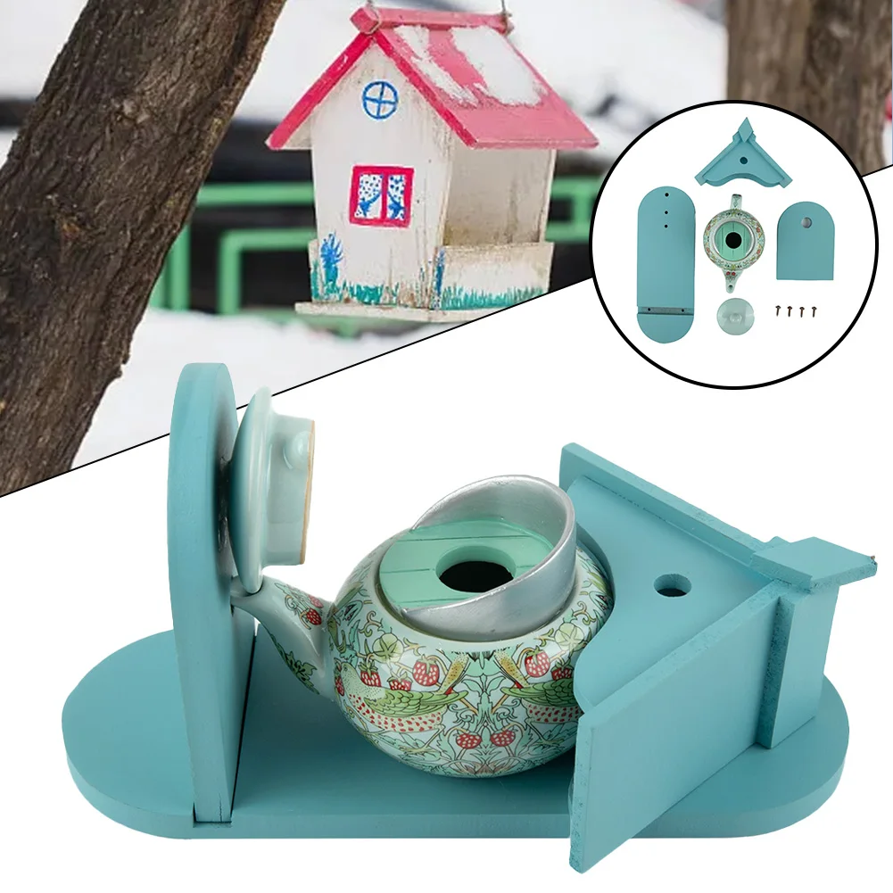 

Bird House Feeder Teapot Birdhouses Hanging Hummingbird Feeders Ceramic Resin Teapot Feeder Outdoor Garden Yard Decor