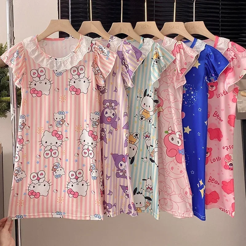 Girls' Nightwear Summer Short sleeved Medium to Large Children's Summer Thin Cartoon Little Girl Princess