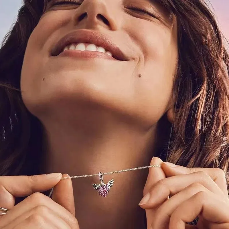 New 925 Silver Original Logo Moments O-shaped Pendant T-shaped Buckle Necklace Women's High Quality Gift 1:1 Original Production
