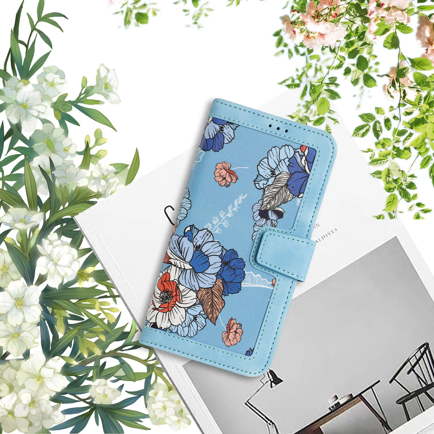 Floral Flip Cover Phone Wallet Case - Elegant Book-Style Design