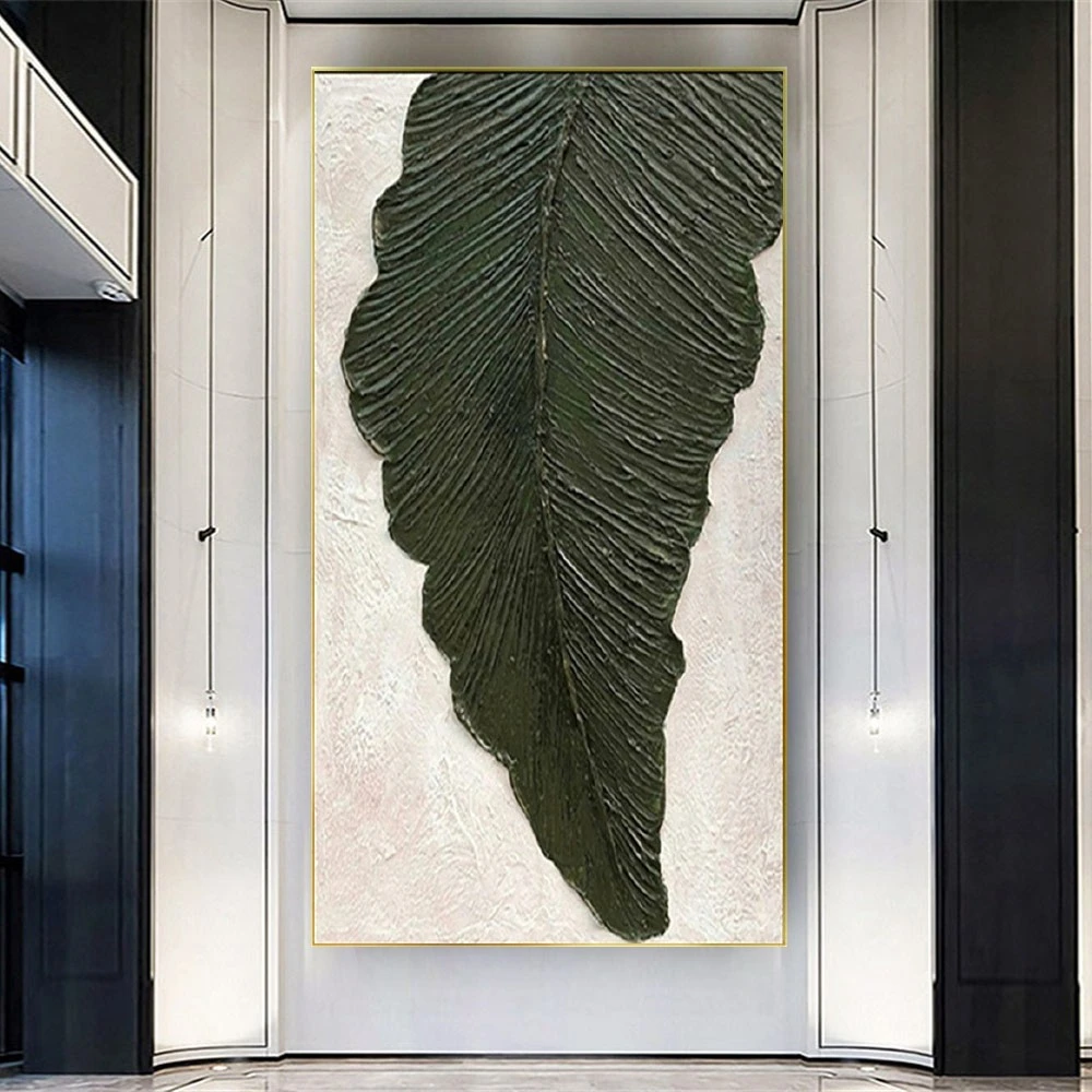

Large Tropical Leaf Green White Texture Modern Wall Decor Art Knife Picture Handmade Canvas Oil Painting Exhibits Live For Home