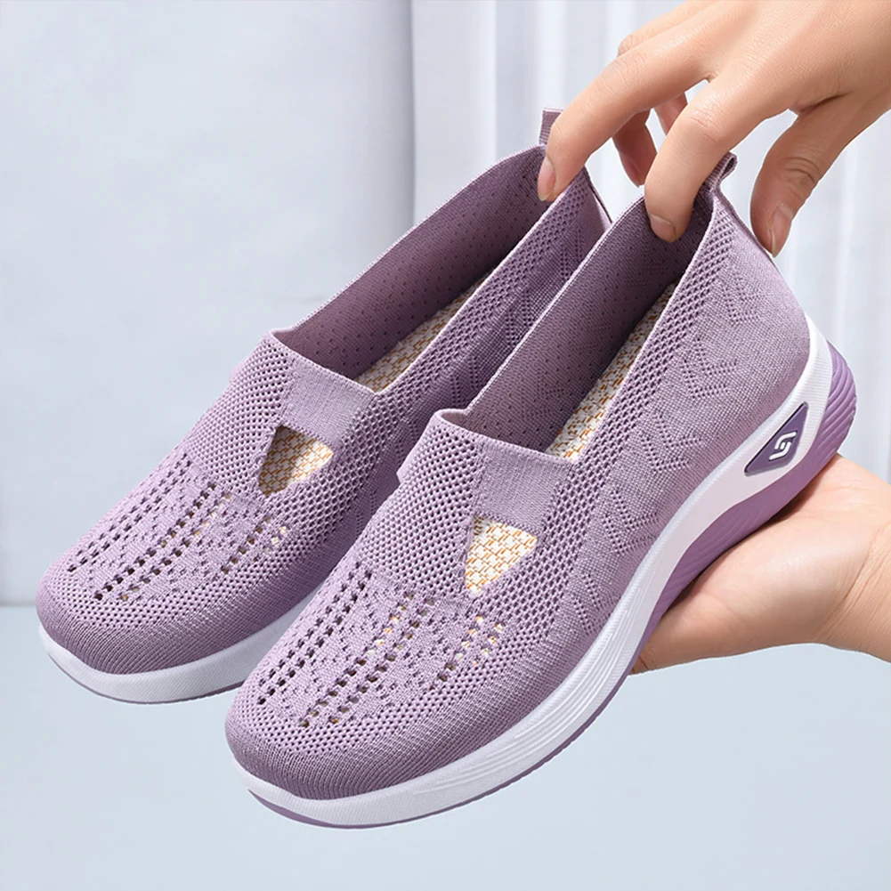 2024 Summer Comfort Casual Women's Shoes Versatile Lightweight Anti Slip Flat Shoes Soft Sole Breathable Hollow Out Woven Shoes