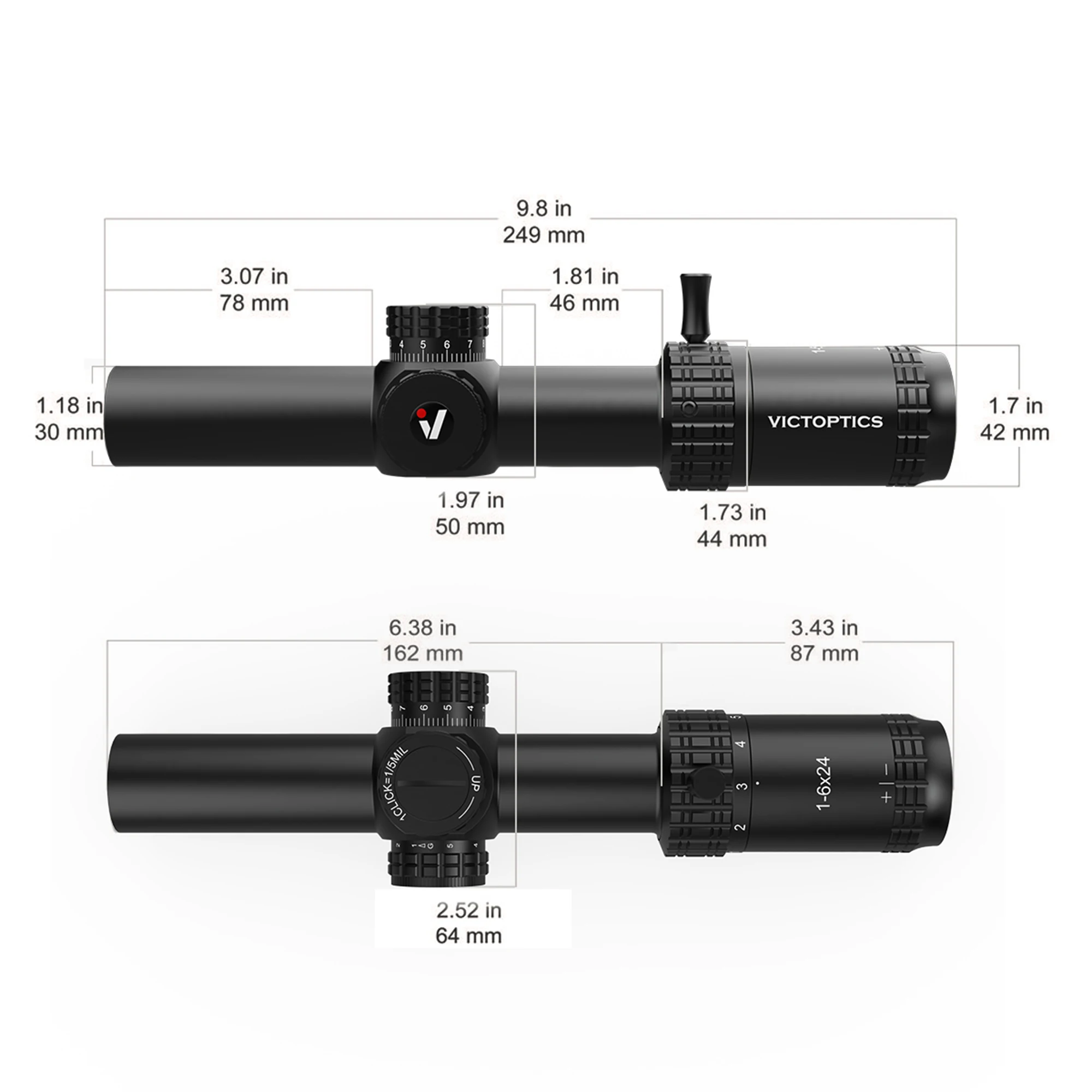 VictOptics S6 1-6x24 SFP Riflescope With Red&Green Illumination Turret lock System Wide Field of View Design For AR 15 .223 5.56 6