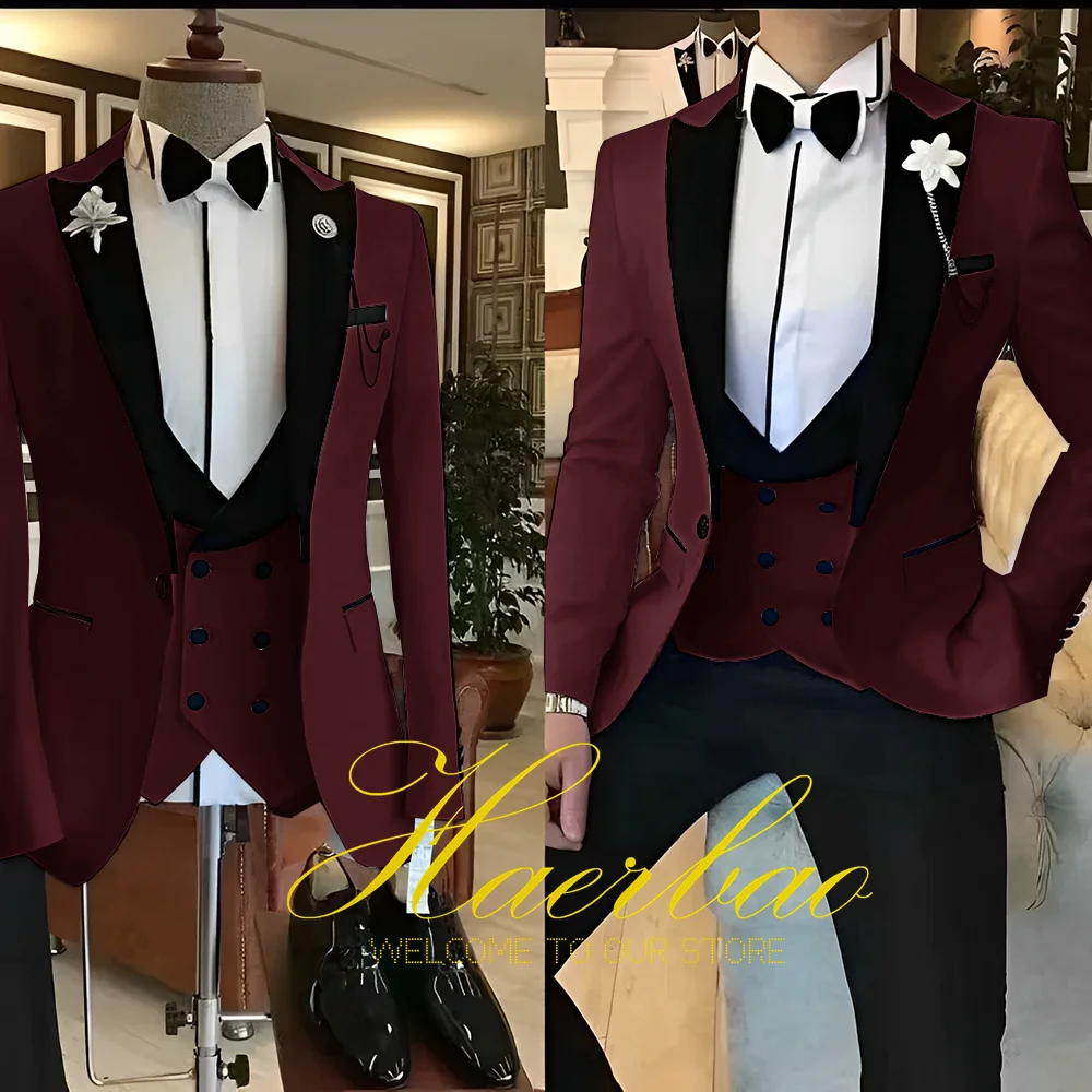 Abito Da Uomo 3 Pezzi Slim Fit, Completo Da Sposa Con Giacca, Gilet, Pantaloni E Cravatta, Per Matrimoni E Cerimonie
