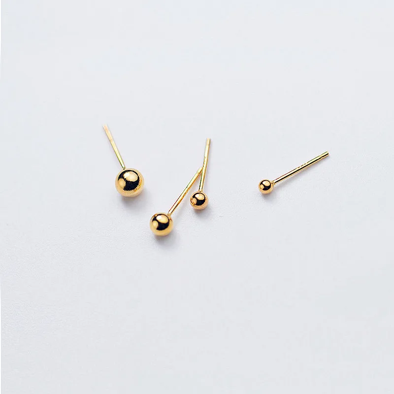 925 Sterling Silver 18k Gold Color Light Ball Stud Earrings For Women