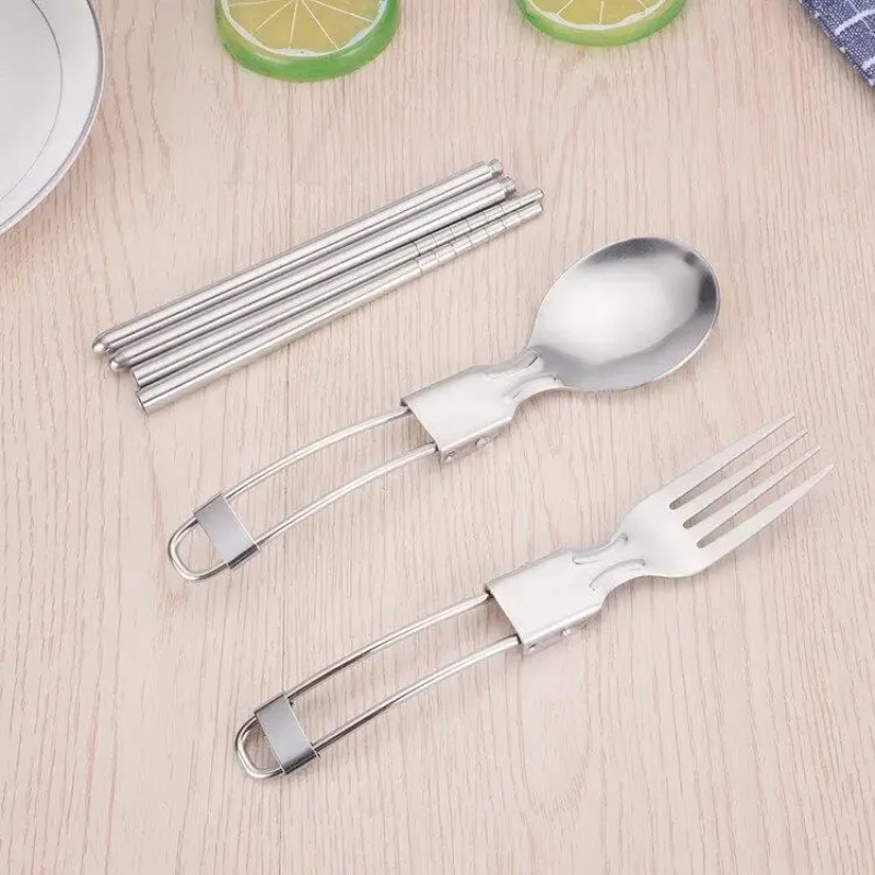 1Pc Fold Fork Spoon Stainless Steel Silver Foldable Cookware Portable Camping Outdoor Utensil Multi Purpose Chopsticks