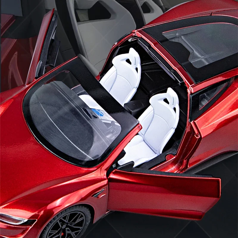 1:24 Tesla Roadster Alloy Sports Car Model Diecast Metal Toy Concept Racing Car Model High Simulation Sound and Light Kids Gifts 4