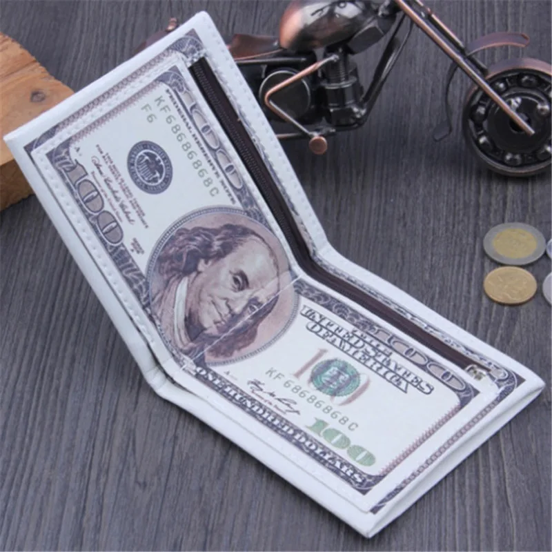 Men's Canvas Money Wallet with Currency Pattern and ID Card Holder